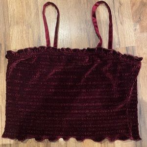 Burgundy velvet crop tank top